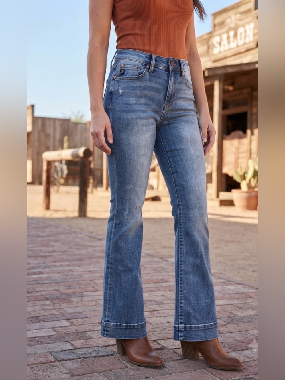 Judy Blue High Waisted Flare Jeans Raw Hem Double Hem 1/25